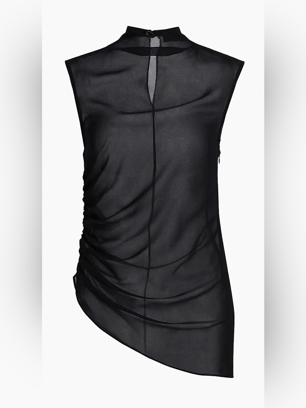 LAPOINTE Lightweight Georgette Mock Neck Ruched Top